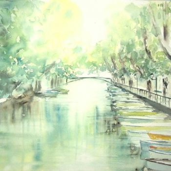 Painting titled "Le canal" by Irène Bischoff Hébert, Original Artwork