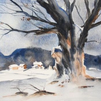 Peinture intitulée "L'arbre en hiver" par Irène Bischoff Hébert, Œuvre d'art originale