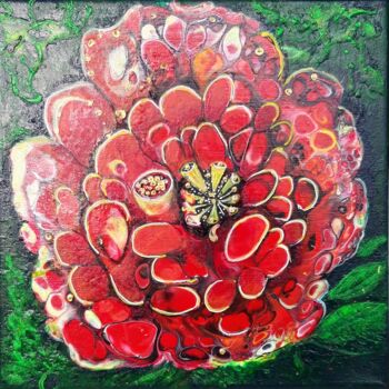 Painting titled "Rote Blume" by Irene Mitawski, Original Artwork, Acrylic