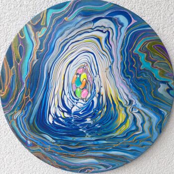Schilderij getiteld "Abstraktion in Blau…" door Irene Mitawski, Origineel Kunstwerk, Acryl Gemonteerd op Frame voor houten b…