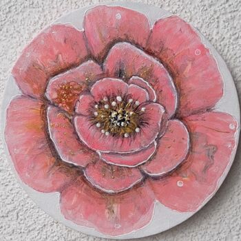 Malerei mit dem Titel "Pinke Blume auf ein…" von Irene Mitawski, Original-Kunstwerk, Acryl