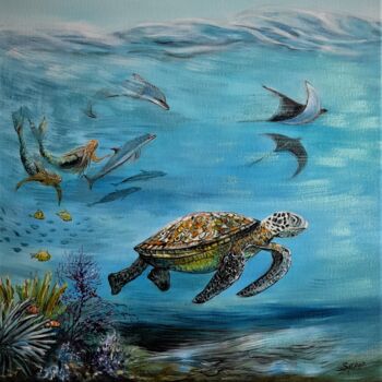 Pintura titulada "Ballade de la tortue" por Syrène, Obra de arte original, Oleo