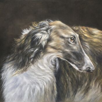 Рисунок под названием "Hunting dog portrait" - Irene_art, Подлинное произведение искусства, Пастель