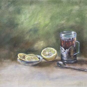 Dessin intitulée "Nature morte au thé" par Irene_art, Œuvre d'art originale, Pastel