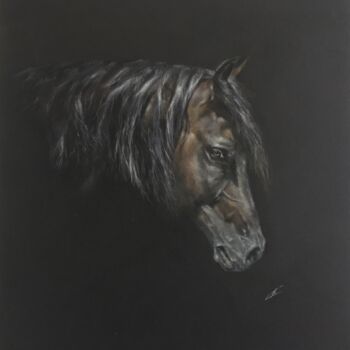 Drawing titled "Portrait de cheval" by Irene_art, Original Artwork, Pastel