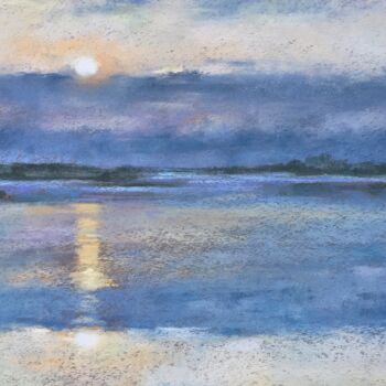 Drawing titled "Sunset on the lake" by Irene_art, Original Artwork, Pastel