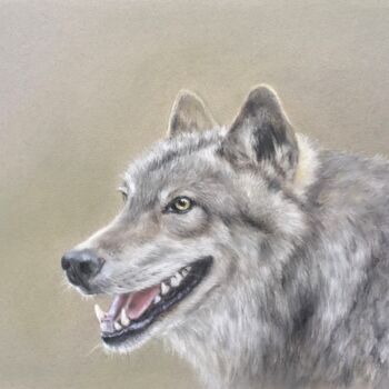 Dessin intitulée "Wolf" par Irene_art, Œuvre d'art originale, Pastel