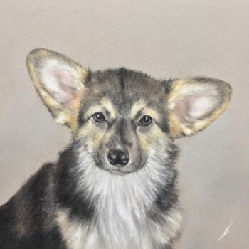 Dibujo titulada "Dog - big ears))" por Irene_art, Obra de arte original, Pastel