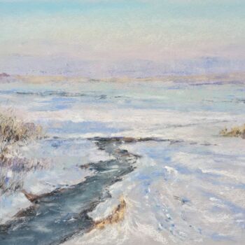 Dessin intitulée "Winter stream" par Irene_art, Œuvre d'art originale, Pastel