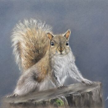 Dessin intitulée "Cute squirrel" par Irene_art, Œuvre d'art originale, Pastel