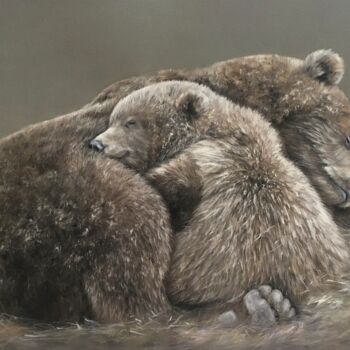 Drawing titled "Mother bear with cub" by Irene_art, Original Artwork, Pastel