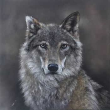 Dessin intitulée "Portrait de loup" par Irene_art, Œuvre d'art originale, Pastel