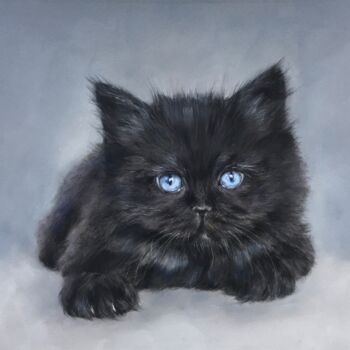 Dibujo titulada "Black kitty" por Irene_art, Obra de arte original, Pastel