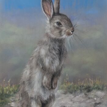 Drawing titled "Sunset rabbit" by Irene_art, Original Artwork, Pastel