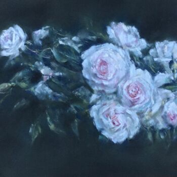 Drawing titled "Roses on black" by Irene_art, Original Artwork, Pastel