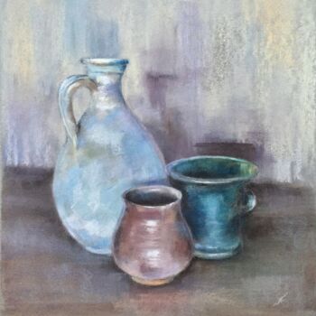 Dessin intitulée "Still life with pots" par Irene_art, Œuvre d'art originale, Pastel