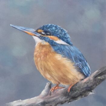 Dessin intitulée "Kingfisher portrait" par Irene_art, Œuvre d'art originale, Pastel