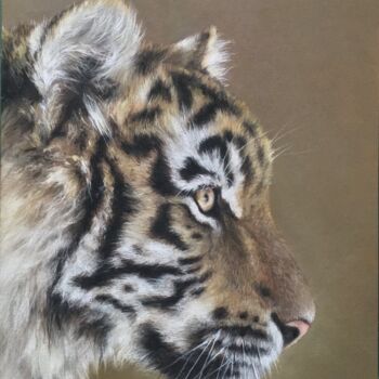 Dessin intitulée "Tiger profile" par Irene_art, Œuvre d'art originale, Pastel