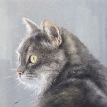 Рисунок под названием "Cat look" - Irene_art, Подлинное произведение искусства, Пастель