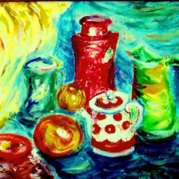 Картина под названием "Чайник с друзьями" - Irenta, Подлинное произведение искусства, Масло