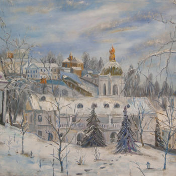 Painting titled "The view on Kyiv-Pe…" by Ivan Ribarchuk, Original Artwork, Oil