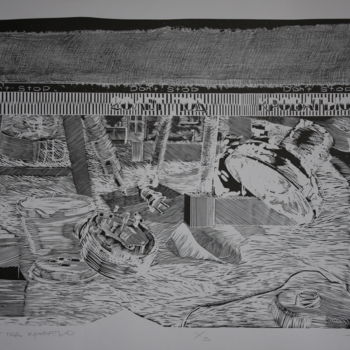 Druckgrafik mit dem Titel "20 лет под кроватью" von Andrey Titovets, Original-Kunstwerk, Gravur