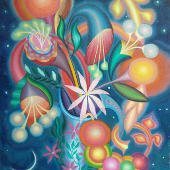 Pittura intitolato "Flowers at night" da Iriia Belogorskaya, Opera d'arte originale, Olio