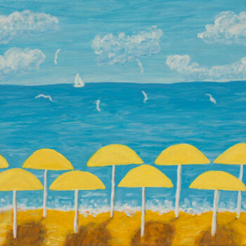 Malerei mit dem Titel "Seascape with yello…" von Irina Afonskaya, Original-Kunstwerk, Acryl Auf Keilrahmen aus Holz montiert