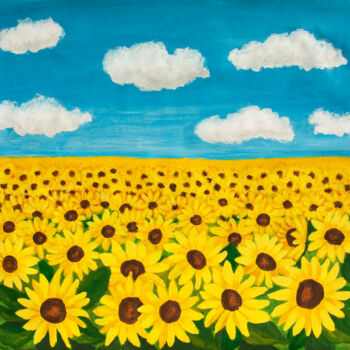 Pintura intitulada "Field with sunflowe…" por Irina Afonskaya, Obras de arte originais, Acrílico