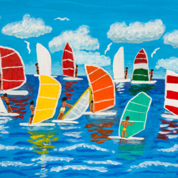 Painting titled "Windsurfing" by Irina Afonskaya, Original Artwork, Acrylic Mounted on Wood Stretcher frame