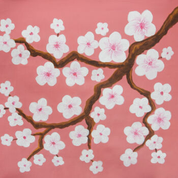 Peinture intitulée "Branch with white f…" par Irina Afonskaya, Œuvre d'art originale, Acrylique