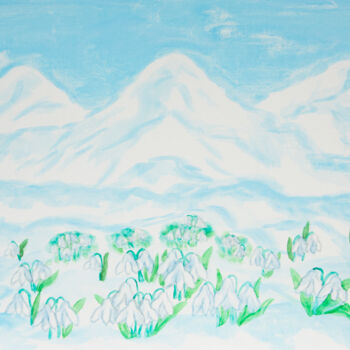 Pintura intitulada "Snowdrops in snow h…" por Irina Afonskaya, Obras de arte originais, Aquarela