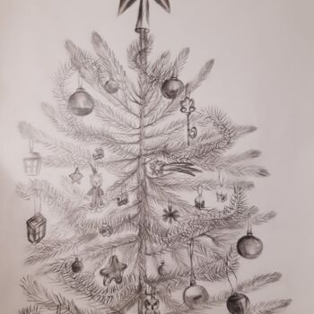 Рисунок под названием "Рождественская ель" - Irina Androsova, Подлинное произведение искусства, Графит