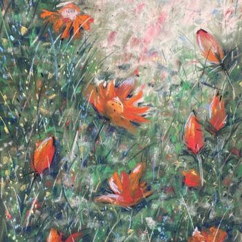 Painting titled "Green Harmony: Red…" by Irina Anis, Original Artwork, Pastel
