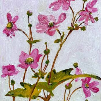 Painting titled "Pink anemone flowers" by Irina Anis, Original Artwork, Oil