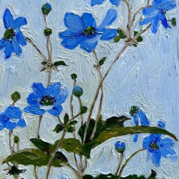 Peinture intitulée "Blue botanical anem…" par Irina Anis, Œuvre d'art originale, Huile