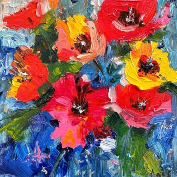 Painting titled "Floral abstract fan…" by Irina Anis, Original Artwork, Oil