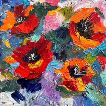 Картина под названием "Floral whirlwind" - Irina Anis, Подлинное произведение искусства, Масло