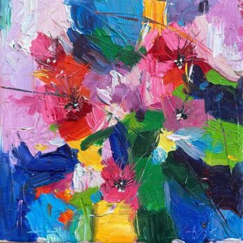 Painting titled "Vivid Floral World" by Irina Anis, Original Artwork, Oil