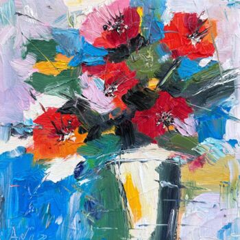 Painting titled "Floral bright energy" by Irina Anis, Original Artwork, Oil