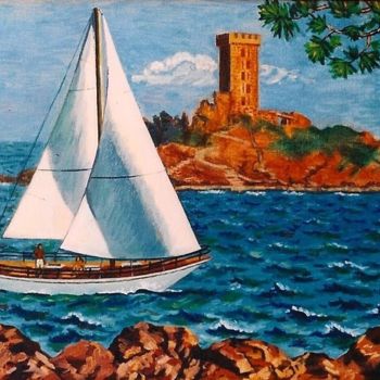 Painting titled "L'ile d'or" by Irina Anossova, Original Artwork, Oil