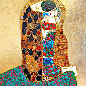 Painting titled "Kiss Gustav Klimt.…" by Irina Bast, Original Artwork, Mosaic Mounted on Wood Stretcher frame