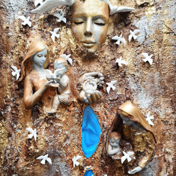 Sculpture titled "Love Tree of life.…" by Irina Bast, Original Artwork, Ceramics Mounted on Wood Panel