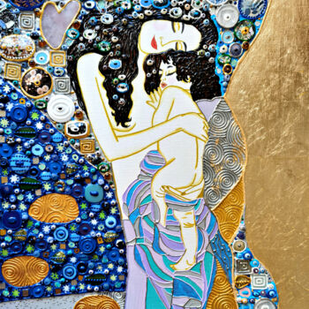 Malarstwo zatytułowany „Woman and child / M…” autorstwa Irina Bast, Oryginalna praca, Mozaika Zamontowany na Drewniana rama…