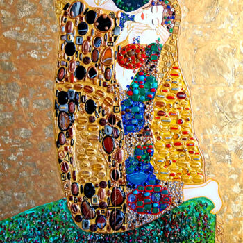 제목이 "The Kiss Gustav Kli…"인 미술작품 Irina Bast로, 원작, 돌 나무 들것 프레임에 장착됨