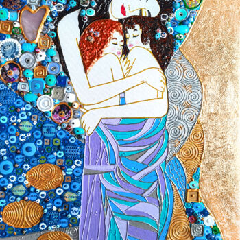 Pintura titulada "Twins babies Mom po…" por Irina Bast, Obra de arte original, Mosaico Montado en Bastidor de camilla de mad…