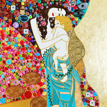 Pintura titulada "WOMAN AND CHILD / M…" por Irina Bast, Obra de arte original, Mosaico Montado en Bastidor de camilla de mad…