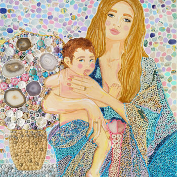 Pintura titulada "MOTHER AND CHILD /…" por Irina Bast, Obra de arte original, Piedra Montado en Bastidor de camilla de madera
