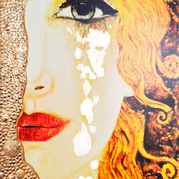 Peinture intitulée "Golden Tears - woma…" par Irina Bast, Œuvre d'art originale, Encre Monté sur Châssis en bois