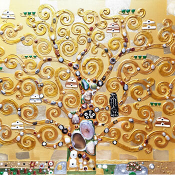 「Tree of life Klimt.…」というタイトルの絵画 Irina Bastによって, オリジナルのアートワーク, アクリル ウッドストレッチャーフレームにマウント